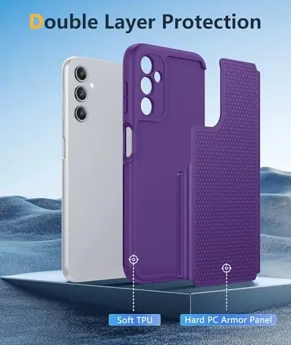 FNTCASE for Samsung Galaxy A14 5G Case: Dual Layer Protective Heavy Duty Cell Phone Cover Shockproof Rugged with Non Slip Textured Back - Military Protection Bumper Tough - 2023, 6.6inch (Purple) - 3