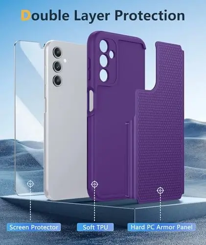 FNTCASE for Galaxy A14-5G Phone Case: Samsung A14 5G Military Grade Drop Protection, 14ft Drop Tested, Screen Protector Included, Anti-Slip Matte Textured, TPU+PC Dual Layer Shockproof Cover (Purple) - 2