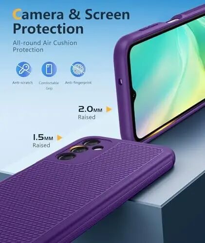 FNTCASE for Galaxy A14-5G Phone Case: Samsung Dual Layer Non Slip Cover | With Screen Protector, Military Grade Shockproof Drop Protection, Matte Textured Protective Cases for Daily Use, Purple 