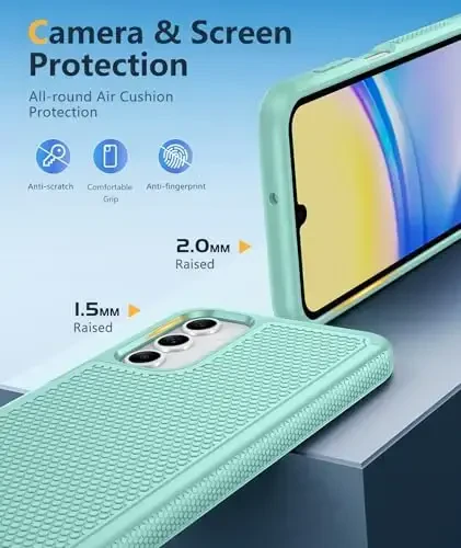 FNTCASE for Samsung Galaxy A15-5G Case: Dual Layer Protective Heavy Duty Cell Phone Cover Shockproof Rugged with Non Slip Textured Back - Military Protection Bumper Tough - 2024, 6.5inch Mint Green - 6