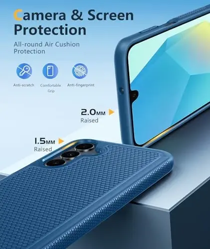 FNTCASE for Samsung Galaxy A16-5G Case: Dual Layer Protective Heavy Duty Cell Phone Cover with Non Slip Textured Back - Shockproof Rugged Military Grade Drop Protection Bumper Tough (Blue) 