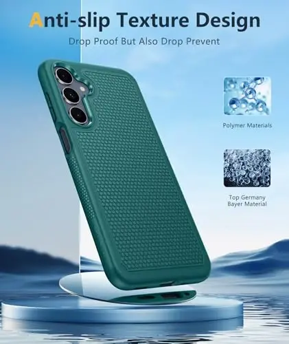 FNTCASE for Samsung Galaxy A16-5G Case: Dual Layer Protective Heavy Duty Cell Phone Cover with Non Slip Textured Back - Shockproof Rugged Military Grade Drop Protection Bumper Tough (Green) - 3