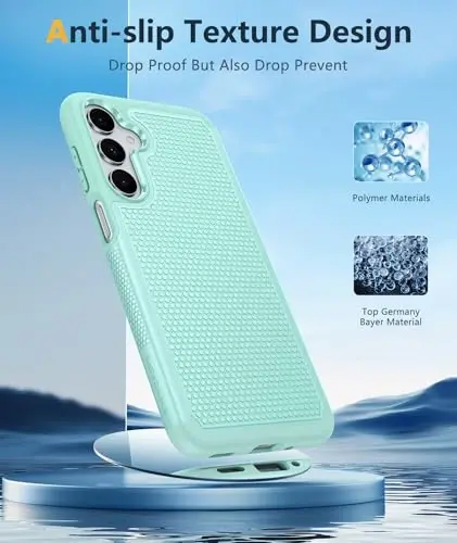 FNTCASE for Samsung Galaxy A16-5G Case: Dual Layer Protective Heavy Duty Cell Phone Cover with Non Slip Textured Back - Shockproof Rugged Military Grade Drop Protection Bumper Tough (Mint Green) - 3