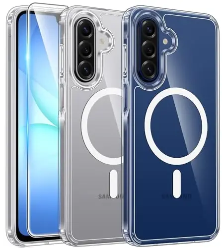 FNTCASE for Samsung Galaxy A17-5G Case: Galaxy A16 Case Clear Magnetic Phone Cases with Screen Protector Compatible with Magsafe Slim Rugged Shockproof Protective Transparent Cell Cover - FNTCASE