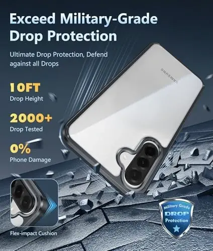 FNTCASE for Samsung Galaxy A26-5G Case: Clear Military Grade Drop Protection Anti Yellowing Cell Phone Cover - Rugged Shockproof Protective Bumper Transparent Case(Black) - 4