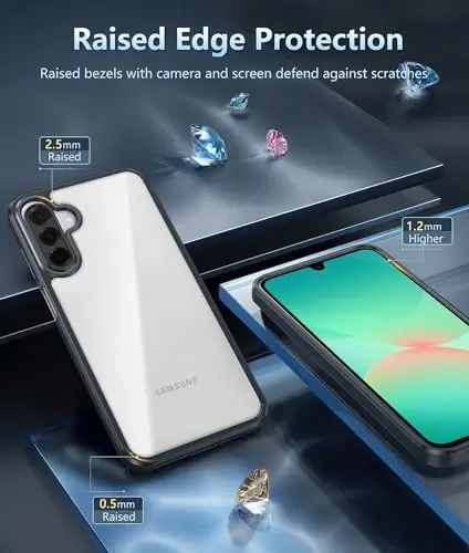 FNTCASE for Samsung Galaxy A26-5G Case: Clear Military Grade Drop Protection Anti Yellowing Cell Phone Cover - Rugged Shockproof Protective Bumper Transparent Case(Black) - 5