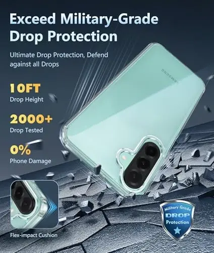 FNTCASE for Samsung Galaxy A26-5G Case: Clear Military Grade Drop Protection Anti Yellowing Cell Phone Cover - Rugged Shockproof Protective Bumper Transparent Case(Clear) - 4