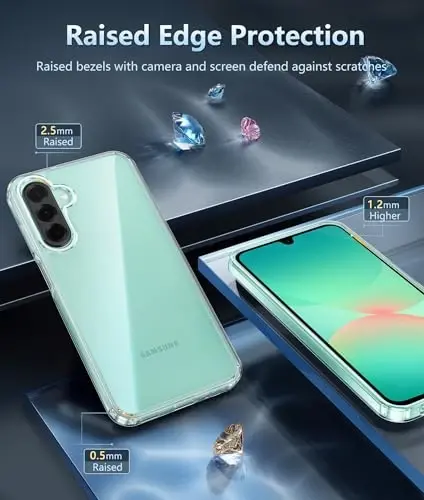 FNTCASE for Samsung Galaxy A26-5G Case: Clear Military Grade Drop Protection Anti Yellowing Cell Phone Cover - Rugged Shockproof Protective Bumper Transparent Case(Clear) - 5