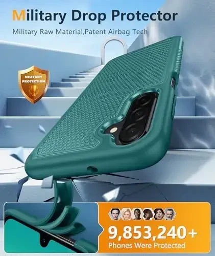 FNTCASE for Samsung Galaxy A26-5G Case: Dual Layer Protective Heavy Duty Cell Phone Cover Shockproof Rugged with Non Slip Textured Back - Military Protection Bumper Tough - 2025, 6.7 inch (Green) - 4