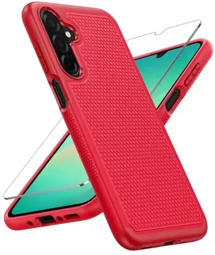 FNTCASE for Samsung Galaxy A26-5G Case: Dual Layer Protective Heavy Duty Cell Phone Cover Shockproof Rugged with Non Slip Textured Back - Military Protection Bumper Tough - 2025, 6.7 inch (Red) - 1