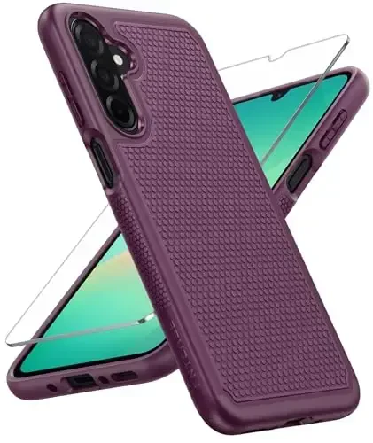 FNTCASE for Samsung Galaxy A26-5G Case: Dual Layer Protective Heavy Duty Cell Phone Cover Shockproof Rugged with Non Slip Textured Back - Military Protection Bumper Tough - 6.7 inch (Burgundy Purple) - 1