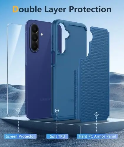 FNTCASE for Samsung Galaxy A27-5G Case: Military Grade Drop Protection Phone Cover, 14ft Drop Tested, Screen Protector Included, Anti-Slip Matte Textured, TPU+PC Dual Layer Shockproof (Blue) 
