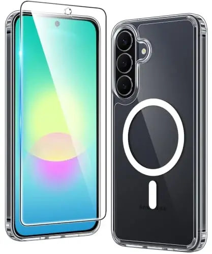 FNTCASE for Samsung Galaxy A27-5G Case: [Screen Protector] Compatible with Magsafe Clear Magnetic Phone Cases Anti Yellowing Slim Rugged Shockproof Protective Transparent Cover (A-Clear) 