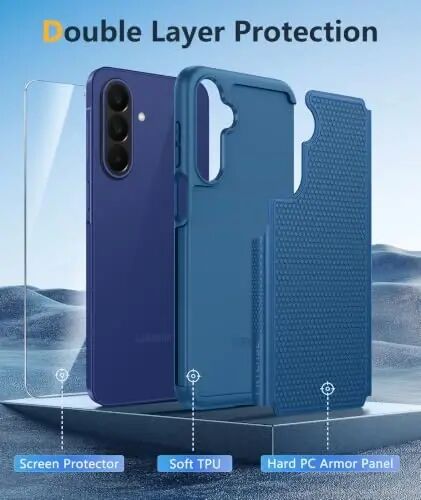 FNTCASE for Samsung Galaxy A27-5G Case: Military Grade Drop Protection Phone Cover, 14ft Drop Tested, Screen Protector Included, Anti-Slip Matte Textured, TPU+PC Dual Layer Shockproof (Blue) 