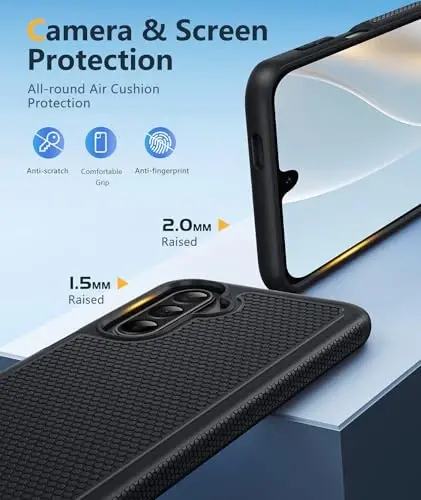 FNTCASE for Samsung Galaxy A27-5G Phone Case: Dual Layer Protective Cover | Non Slip Matte Textured Cases With Screen Protector, Military Grade Shockproof Drop Protection, for Daily Use, Black 