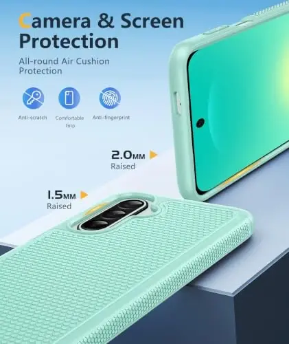 FNTCASE for Samsung Galaxy A27-5G Phone Case: Dual Layer Protective Cover | Non Slip Matte Textured Cases With Screen Protector, Military Grade Shockproof Drop Protection, for Daily Use, Mint Green 