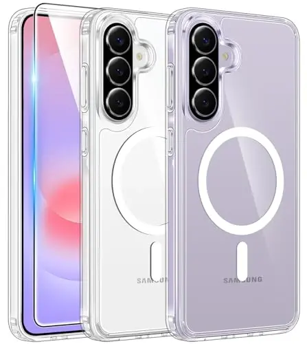 FNTCASE for Samsung Galaxy A37-5G Case: Clear A36 Phone Cases with Screen Protector Compatible with Magsafe Slim Anti Yellowing Rugged Shockproof Protective Transparent Cell Cover (Clear Magnetic) 