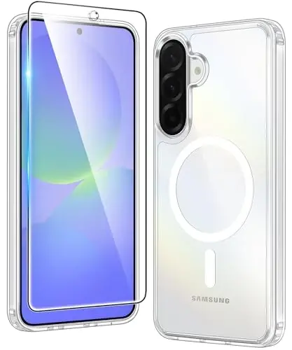 FNTCASE for Samsung Galaxy A37-5G Case: Clear A36 Phone Cases with Screen Protector Compatible with Magsafe Slim Anti Yellowing Rugged Shockproof Protective Transparent Cell Cover (Clear Magnetic) - 1