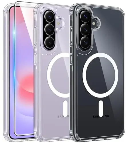 FNTCASE for Samsung Galaxy A37-5G Case: Clear A36 Phone Cases with Screen Protector Compatible with Magsafe Slim Anti Yellowing Rugged Shockproof Protective Transparent Cell Cover (Clear Magnetic) - 5