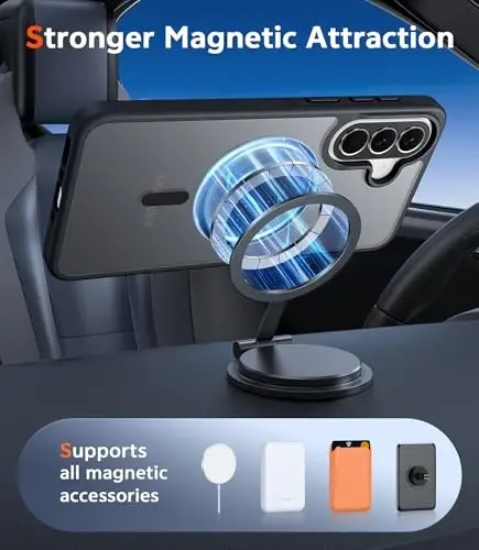 FNTCASE for Samsung Galaxy A37-5G Case: Matte Translucent A36 Phone Cases with Screen Protector Lens Protection Compatible with Magsafe Rugged Protective Cell Cover (Frosted Black Magnetic) - 4