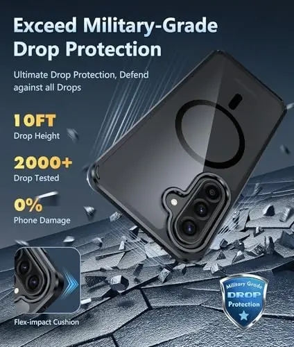 FNTCASE for Samsung Galaxy A36-5G Case: Magnetic Military Grade Drop Protection Anti Yellowing Cell Phone Cover - Rugged Shockproof Protective Bumper Transparent Cases(Black) - 4