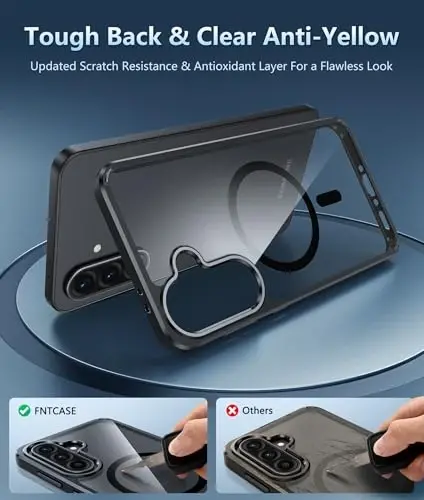 FNTCASE for Samsung Galaxy A36-5G Case: Magnetic Military Grade Drop Protection Anti Yellowing Cell Phone Cover - Rugged Shockproof Protective Bumper Transparent Cases(Black) - 5