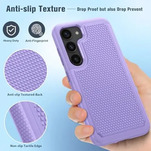 FNTCASE for Samsung Galaxy S23 Case: Dual Layer Heavy Duty Cell Phone Protective Cover Shockproof Rugged with Non-Slip Textured - Military Drop Protection Bumper Tough - 2023, 6.1inch Light Purple - 5