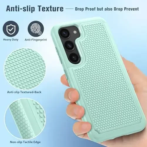 FNTCASE for Samsung Galaxy S23 Case: Dual Layer Heavy Duty Cell Phone Protective Cover Shockproof Rugged with Non-Slip Textured - Military Drop Protection Bumper Tough - 2023, 6.1inch Mint Green - 5