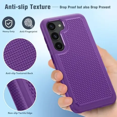 FNTCASE for Samsung Galaxy S23 Case: Dual Layer Heavy Duty Cell Phone Protective Cover Shockproof Rugged with Non-Slip Textured - Military Drop Protection Bumper Tough - 2023, 6.1inch Purple - 5