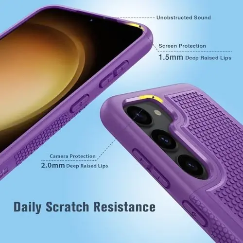 FNTCASE for Samsung Galaxy S23 Case: Dual Layer Non Slip Cover Purple | 14FT Military Grade Shockproof Protective Drop Protection, Matte Textured Cell Phone Cases, for Daily Use, Purple - 6