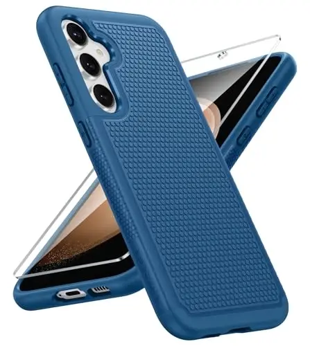 FNTCASE for Samsung Galaxy S23-FE Case: Dual Layer Protective Heavy Duty Cell Phone Cover Rugged Full Body Drop Protection Military Grade Shockproof Phone Case (Blue Navy) 