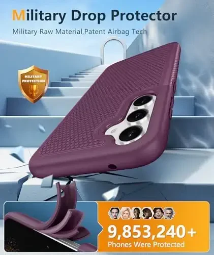 FNTCASE for Samsung Galaxy S23-FE Case: Dual Layer Protective Heavy Duty Cell Phone Cover Rugged Full Body Drop Protection Military Grade Shockproof Phone Case (Burgundy Purple) - 3