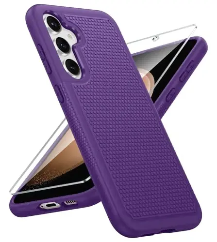 FNTCASE for Samsung Galaxy S23-FE Case: Dual Layer Protective Heavy Duty Cell Phone Cover Rugged Full Body Drop Protection Military Grade Shockproof Phone Case (Purple) 