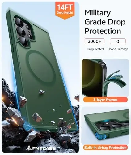 FNTCASE for Samsung Galaxy S23 Ultra Case: [Fit for Magsafe] Magnetic Translucent Matte Anti-Fingerprint Cell Phone Cover Military Grade Shockproof Protective Case - 5