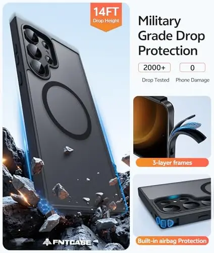 FNTCASE for Samsung Galaxy S23 Ultra Case: [Fit for Magsafe] Magnetic Translucent Matte Anti-Fingerprint Cell Phone Cover Military Grade Shockproof Protective Case - 5