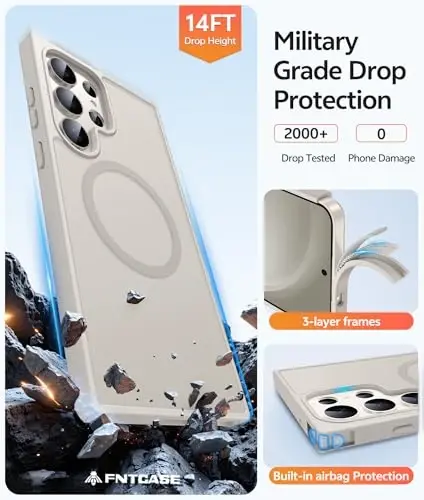 FNTCASE for Samsung Galaxy S23 Ultra Case: [Fit for Magsafe] Magnetic Translucent Matte Anti-Fingerprint Cell Phone Cover Military Grade Shockproof Protective Case - 5