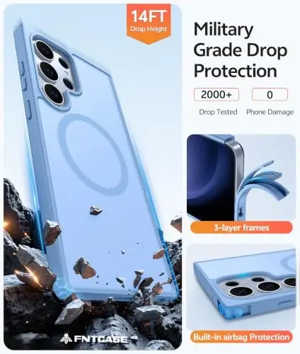 FNTCASE for Samsung Galaxy S23 Ultra Case: [Fit for Magsafe] Magnetic Translucent Matte Anti-Fingerprint Cell Phone Cover Military Grade Shockproof Protective Case - 5