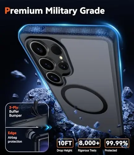 FNTCASE for Samsung Galaxy S23-Ultra Case: Matte Magnetic Translucent Phone Cases Lens Protection Compatible with Magsafe Rugged Protective Cell Cover (C-Black) - 6
