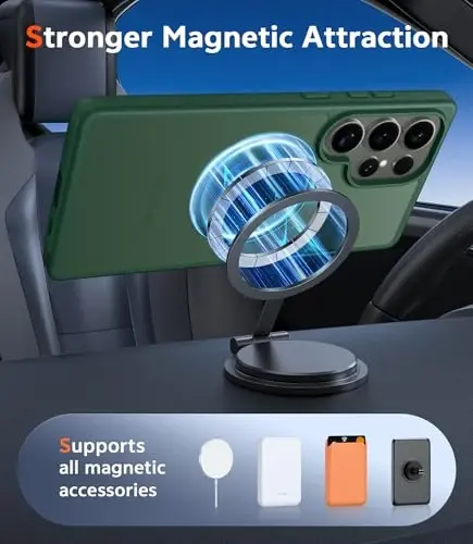 FNTCASE for Samsung Galaxy S23-Ultra Case: Matte Magnetic Translucent Phone Cases Lens Protection Compatible with Magsafe Rugged Protective Cell Cover (C-Dark Green) - 4