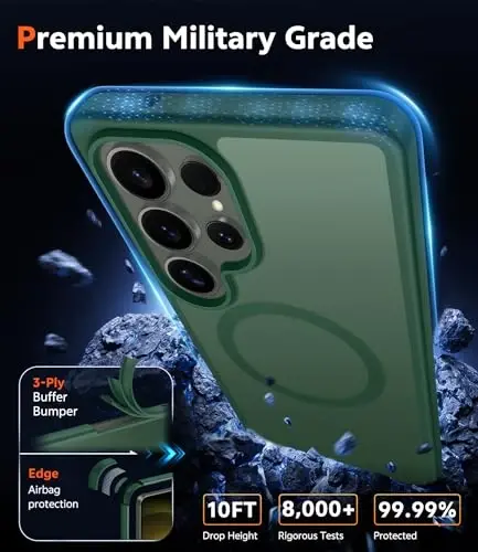 FNTCASE for Samsung Galaxy S23-Ultra Case: Matte Magnetic Translucent Phone Cases Lens Protection Compatible with Magsafe Rugged Protective Cell Cover (C-Dark Green) - 6