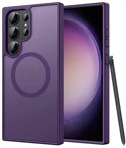 FNTCASE for Samsung Galaxy S23 Ultra Case, Compatible with Magsafe, Purple | Translucent Matte Magnetic Back, 14FT Military Grade Drop Protection, Shockproof Protective Phone Cover 
