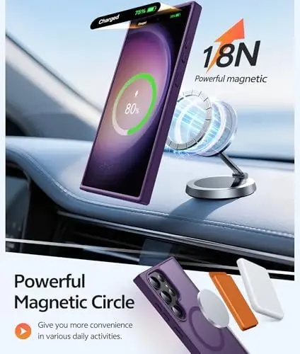 FNTCASE for Samsung Galaxy S23 Ultra Case, Compatible with Magsafe, Purple | Translucent Matte Magnetic Back, 14FT Military Grade Drop Protection, Shockproof Protective Phone Cover - 3