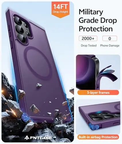 FNTCASE for Samsung Galaxy S23 Ultra Case, Compatible with Magsafe, Purple | Translucent Matte Magnetic Back, 14FT Military Grade Drop Protection, Shockproof Protective Phone Cover - 5