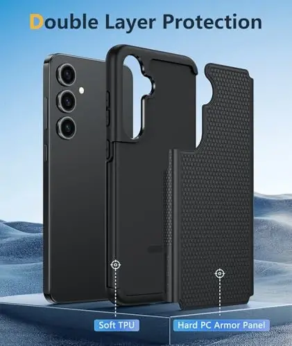 FNTCASE for Samsung Galaxy S24 Case: Black Non Slip Textured | 6.2 inch, Dual Layer, Shockproof Protective Military Grade Drop Protection Matte Phone Cover - 3