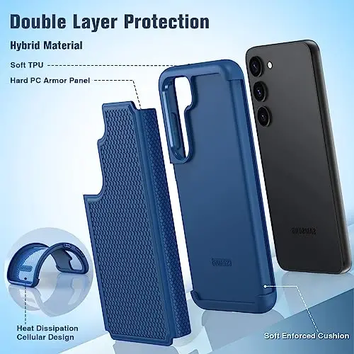 FNTCASE for Samsung Galaxy S23 Case: Dual Layer Heavy Duty Cell Phone Protective Cover Shockproof Rugged with Non-Slip Textured - Military Drop Protection Bumper Tough - 2023, 6.1inch Blue - 3