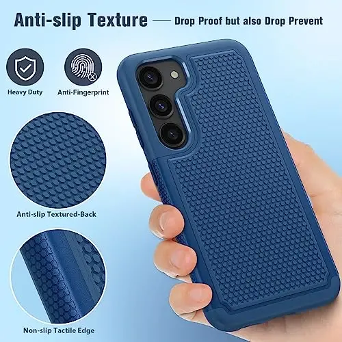 FNTCASE for Samsung Galaxy S23 Case: Dual Layer Heavy Duty Cell Phone Protective Cover Shockproof Rugged with Non-Slip Textured - Military Drop Protection Bumper Tough - 2023, 6.1inch Blue - 5