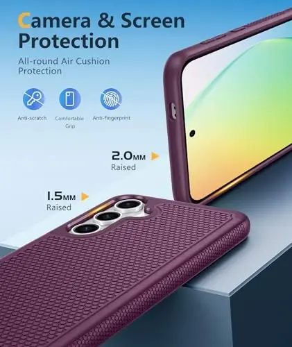 FNTCASE for Samsung Galaxy S24 Case: Dual Layer Heavy Duty Cell Phone Protective Cover Shockproof Rugged with Non-Slip Textured - Military Drop Protection Bumper Tough - 2024, 6.2inch Burgundy 