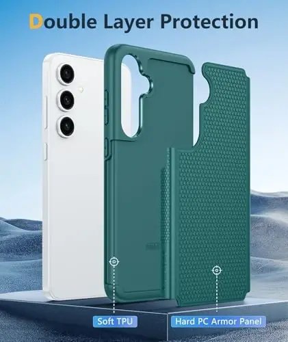 FNTCASE for Samsung Galaxy S24 Case: Dual Layer Heavy Duty Cell Phone Protective Cover Shockproof Rugged with Non-Slip Textured - Military Drop Protection Bumper Tough - 2024, 6.2inch Green - 3