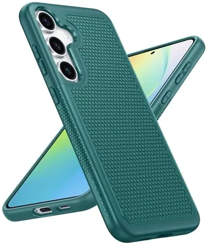 FNTCASE for Samsung Galaxy S24 Case: Dual Layer Heavy Duty Cell Phone Protective Cover Shockproof Rugged with Non-Slip Textured - Military Drop Protection Bumper Tough - 2024, 6.2inch Green - FNTCASE
