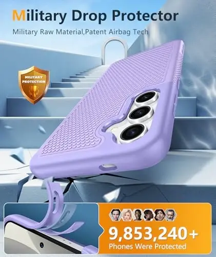FNTCASE for Samsung Galaxy S24 Case: Dual Layer Heavy Duty Cell Phone Protective Cover Shockproof Rugged with Non-Slip Textured - Military Drop Protection Bumper Tough - 2024, 6.2inch Light Purple - 4